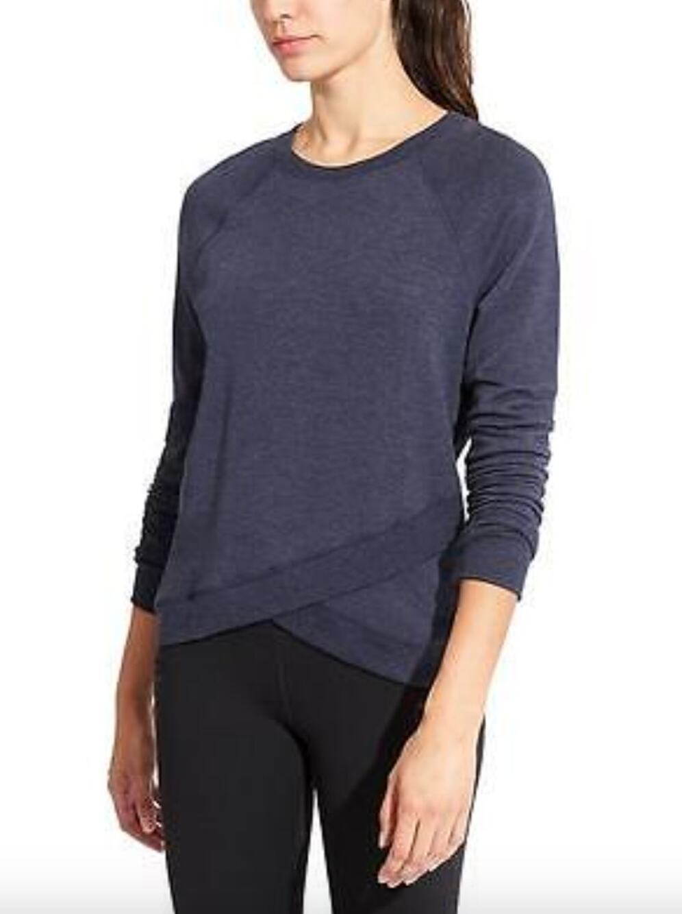 ATHLETA Womens Blue Criss Cross Raglan Sweatshirt Casual Yoga Pullover 489051 XS